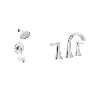 Rumson 8 in. Widespread Bathroom Faucet and Single-Handle 3-Spray Tub and Shower Faucet Set in Polished Chrome