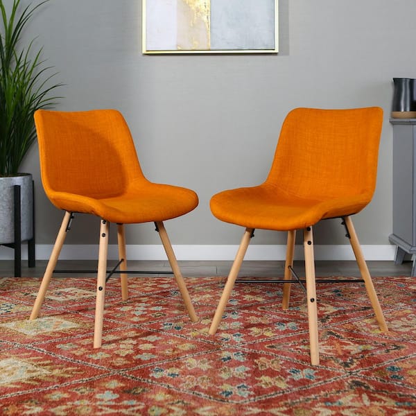 Walker Edison Furniture Company Orange Upholstered Linen Side Chair (Set of 2)