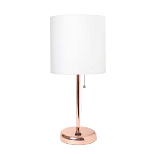 19.5 in. White and Rose Gold Stick Lamp with USB Charging Port
