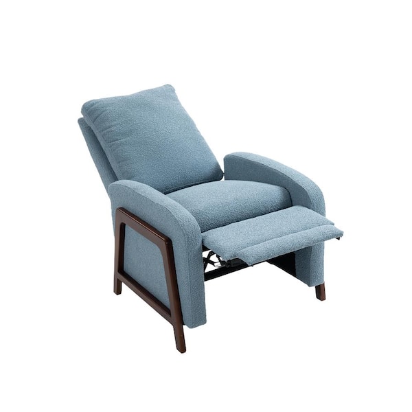 HOMEFUN Modern Light Blue Boucle Wood-Framed Adjustable Recliner Chair with Thick Cushion and Backrest