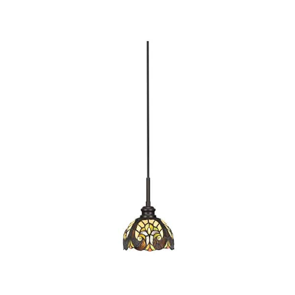 Unbranded Albany 60-Watt 1-Light Espresso Pendant Mini Pendant Light Ivory Cypress Art Glass and Light Bulb Not Included