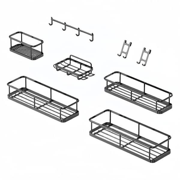 6 Pack Black Metal Rustproof Shower Caddy No Drilling Bathroom Organizers and Storage Included in Adhesive Tape