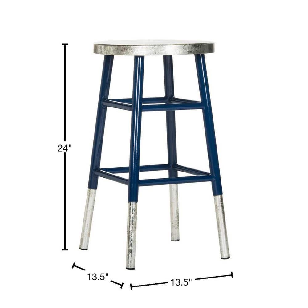 Transitional Blue and Silver Metal Counter Stool 24"