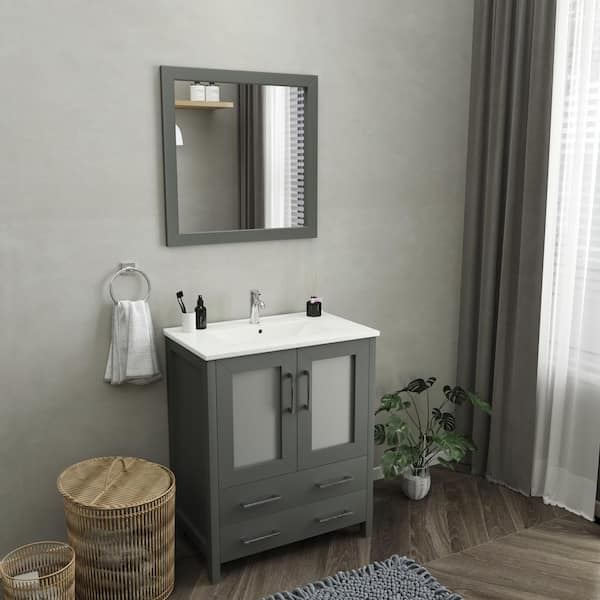 Brescia 30 in. W x 18 in. D x 36 in. H Bath Vanity In Grey with Vanity Top in White with White Basin and Mirror