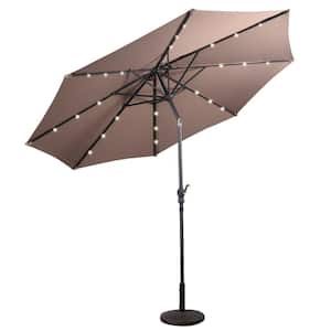 10 ft. LED Steel Market Tilt Patio Solar Umbrella with Crank Outdoor in Tan