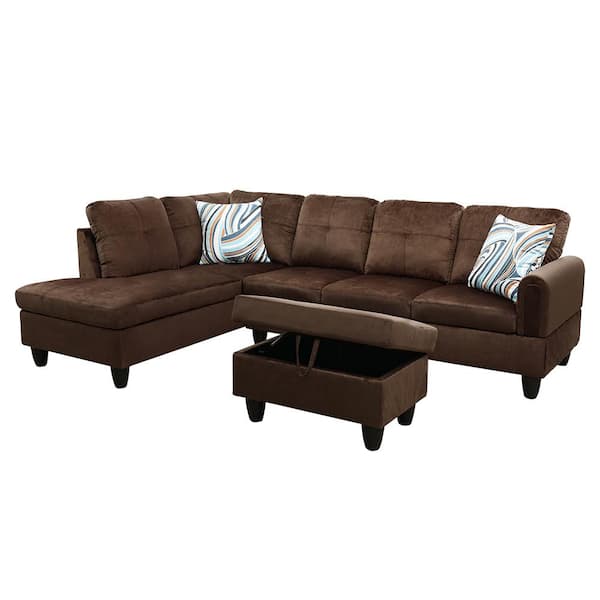 Star Home Living StarHomeLiving 66.5 in. W Round Arm 3-Piece Linen Rectangle Sectional Sofa in Brown