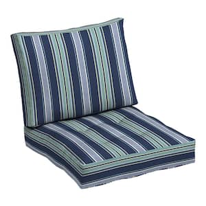 18 x 24 Outdoor Plush Modern Tufted Blowfill Deep Seating Lounge Chair Cushion Set, Sapphire Aurora Blue Stripe