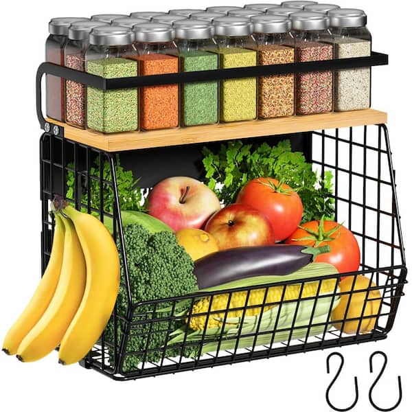 2-Shelf Black Magnetic Storage Shelf, Easy No-Drill Installation Pantry Organizers, Magnetic Spice Rack for Refrigerator