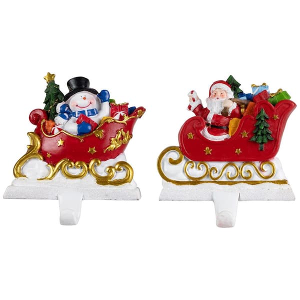 Santa and Snowman Sleigh Ride Christmas Stocking Holders-4.25"-Set of 2
