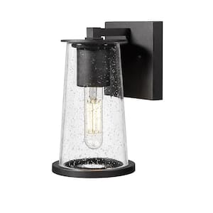 Bar Harbor 9 in. Black Outdoor Hardwired Shaded Wall Sconce with No Bulbs Included