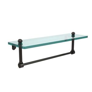 16 in. L x 5 in. H x 5 in. W Clear Glass Vanity Bathroom Shelf with Integrated Towel Bar in Oil Rubbed Bronze