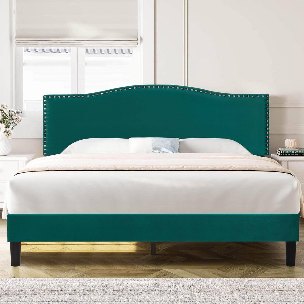 Vecelo Platform Bed Frame Green Metal Frame Queen Platform Bed With