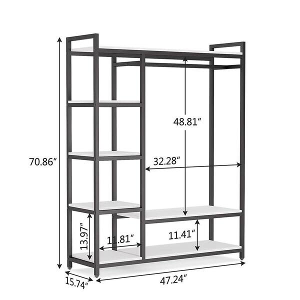 Cynthia White and Black Garment Rack with Storage Shelves and Hang Rod