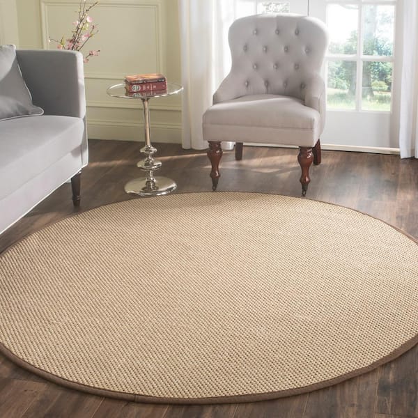 Natural Fiber Maize/Brown 8 ft. x 8 ft. Woven Border Round Area Rug