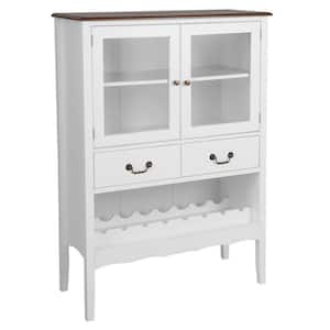 White Wood 36 in. Sideboard Buffet Cabinet with 2-Tempered Glass Doors