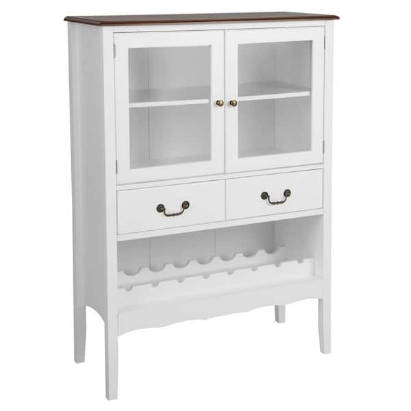 ANGELES HOME White Wood 36 in. Sideboard Buffet Cabinet with 2-Tempered Glass Doors