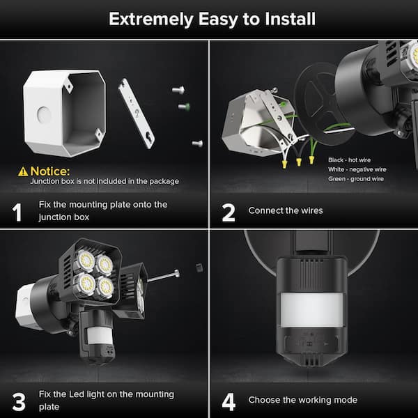 SANSI 700 Watt Equivalent 7000 Lumen 180° Black Motion Activated