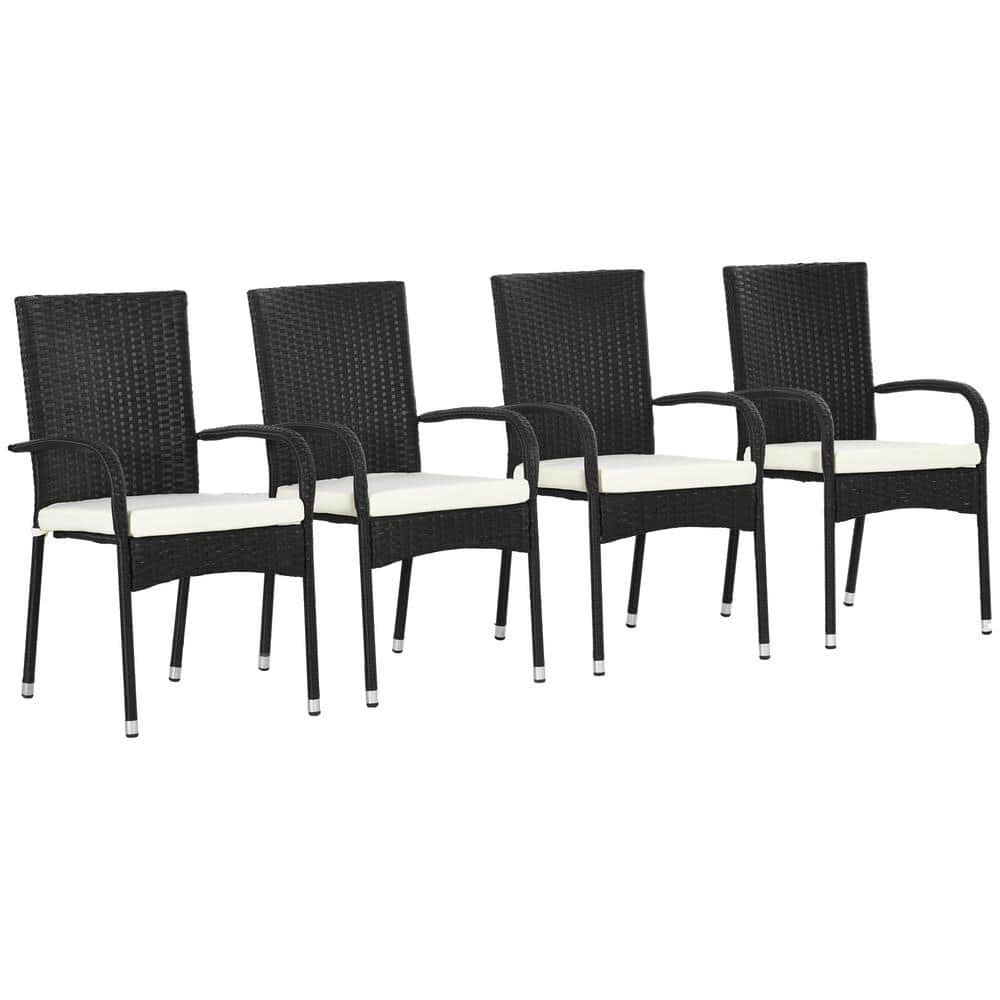 Plastic Outdoor Dining Chair with Cream White Cushion