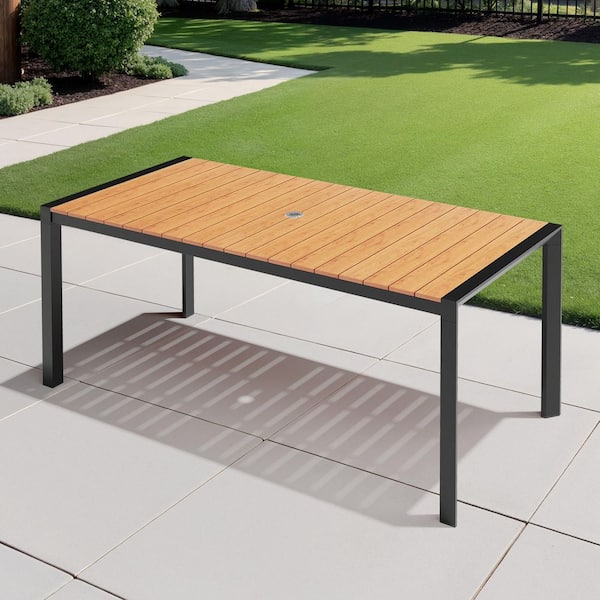 Crestlive Products 71.4 in. Aluminum Frame Rectangular Outdoor Dining Table in Brown with Umbrella Hole