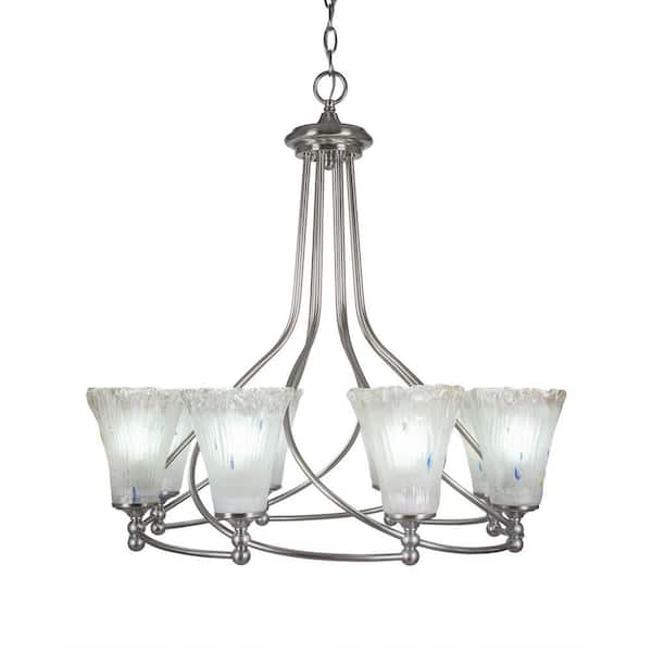Unbranded Royale 8 Light Brushed Nickel Chandelier, Round Chandelier with 5.5 in. Frosted Crystal Glass Shades, No Bulbs Included