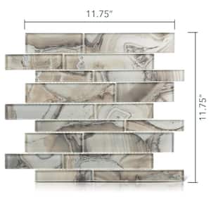 Myst Nero Gray/Brown 11-3/4 in. x 11-3/4 in. Glossy Smooth Glass Mosaic Tile (4.8 sq. ft./Case)