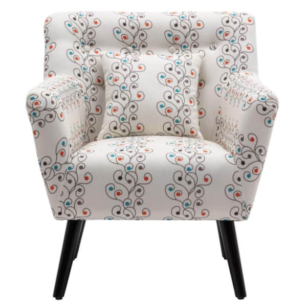 Tatahance Beige and Blue Modern Light Luxury Polyester Flower Armchair Accent Chair with Pillows