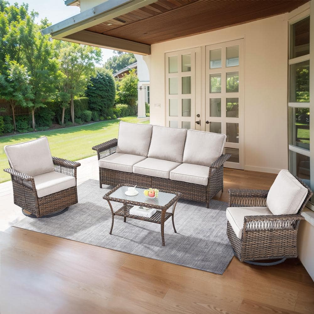 StLouis Brown 4-Piece Wicker Patio Conversation Set with Beige Cushions price history on PriceWatchPro