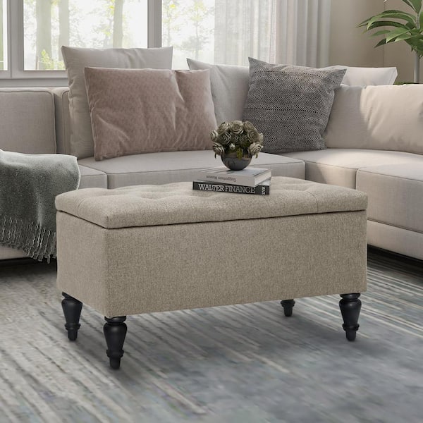 29 Square Tufted Button Storage Ottoman Table Bench with Rolling