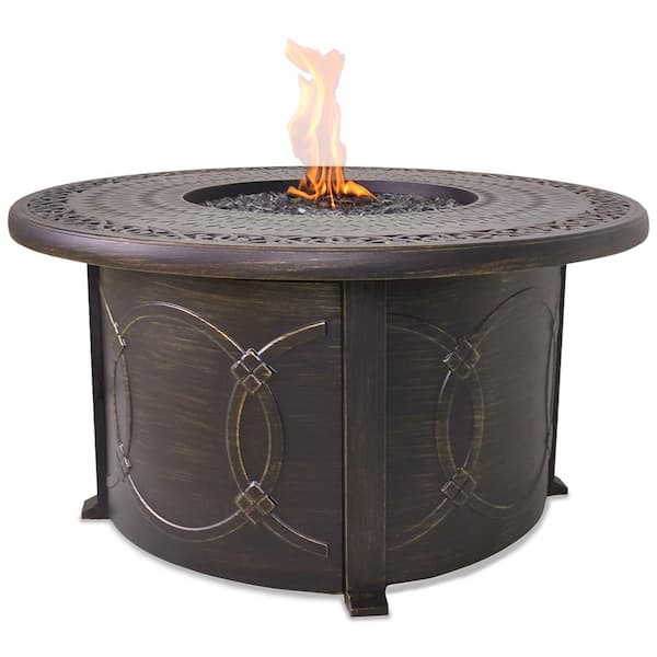 Endless Summer 48 in. W Bronze Finish Cast Aluminum LP Gas Outdoor Fire Pit Table with Electronic Ignition, Black Fire Glass and Cover