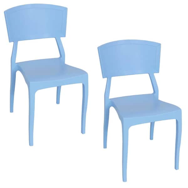 Sunnydaze Elmott Light Blue Plastic Indoor Outdoor Patio Dining Chair (2-Pack)