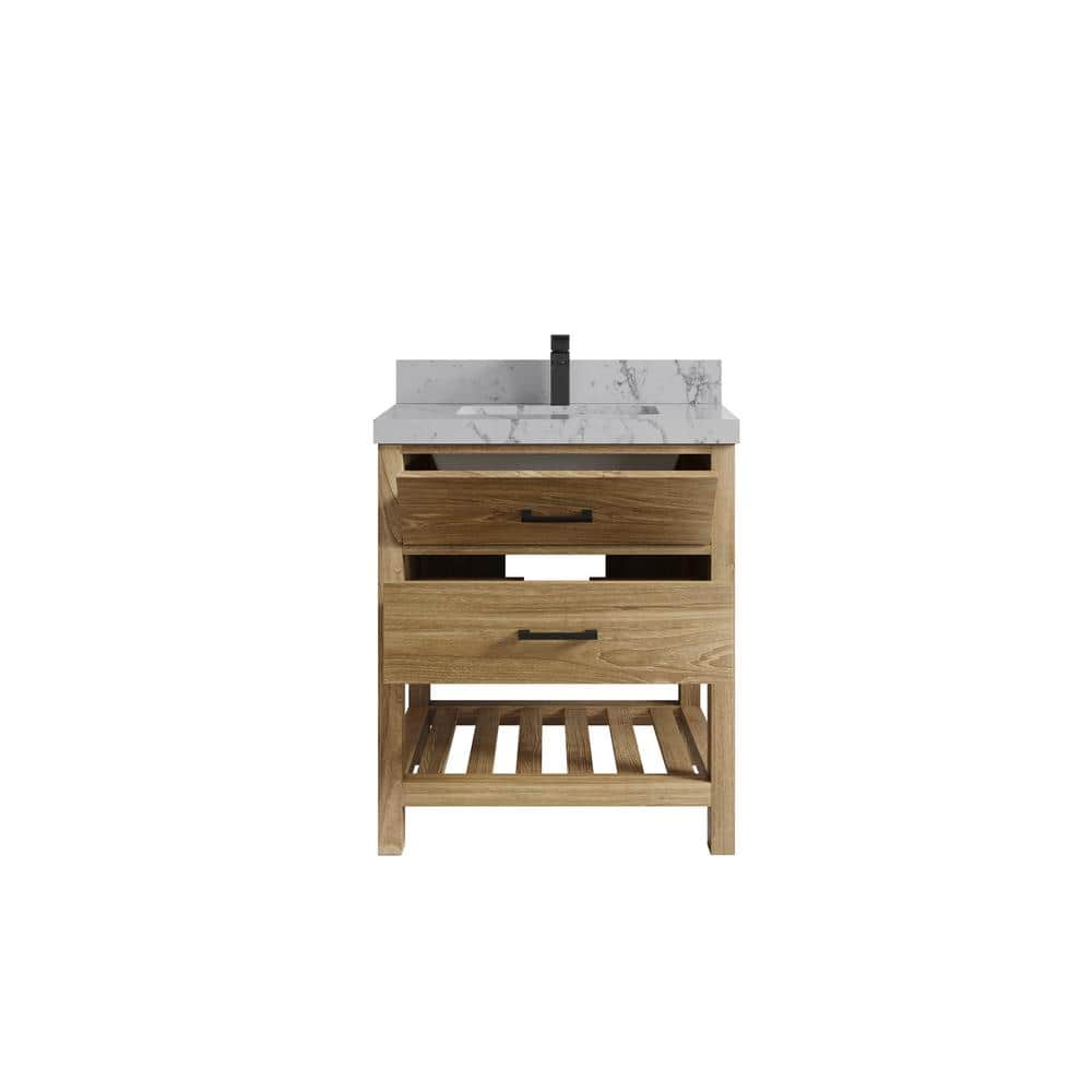 Parker Teak 30 in. W x 22 in. D x 36 in. H Single Sink Bath Vanity in Premium Polish with Venatino Quartz Top price history on PriceWatchPro