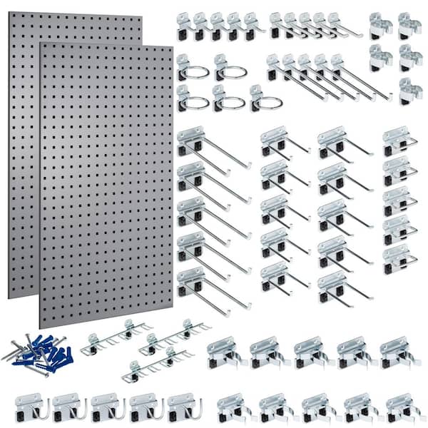 Triton Products (2) 24 in. W x 42-1/2 in. H x 9/16 in. D Gray Epoxy, 18-Gauge Steel Square Hole Pegboards w/63-Piece. LocHook Assortment
