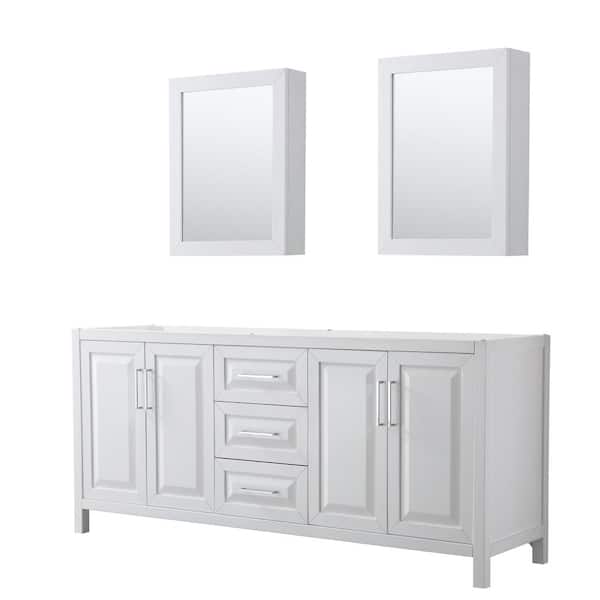 Wyndham Collection Daria 78.75 in. Double Bathroom Vanity Cabinet Only with Medicine Cabinets in White