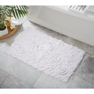 Bell Flower Collection 100% Cotton Tufted Bath Rugs, 24 in. x40 in. Rectangle, White
