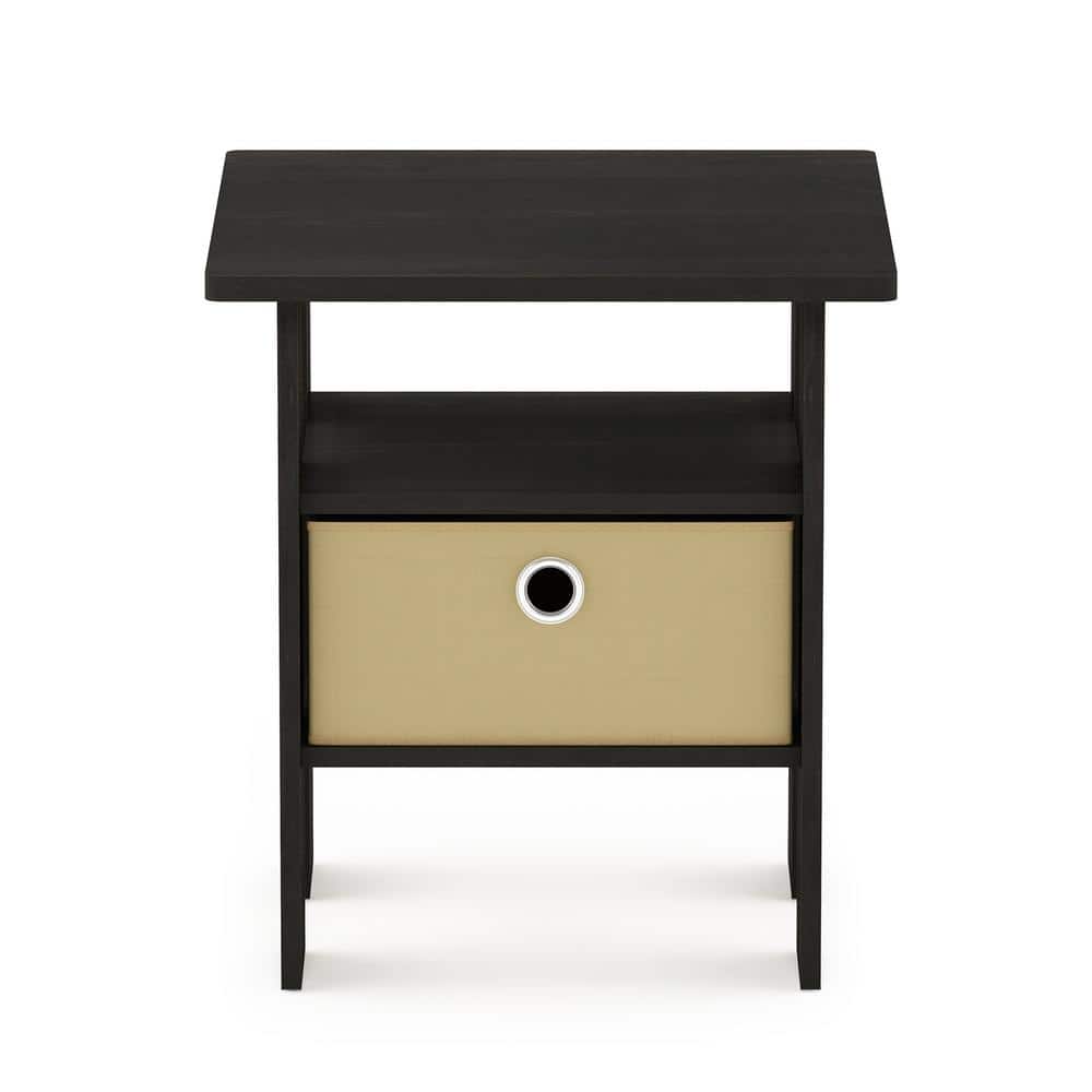 Espresso & Brown Square Wood End Table with Storage Bin