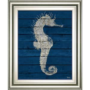 22 in. x 26 in. "Antique Seahorse on Blue I" by Patricia Pinto Framed Printed Wall Art