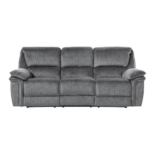 Greerman 88.5 in. W Straight Arm Microfiber Rectangle Double Manual Reclining Sofa in Gray