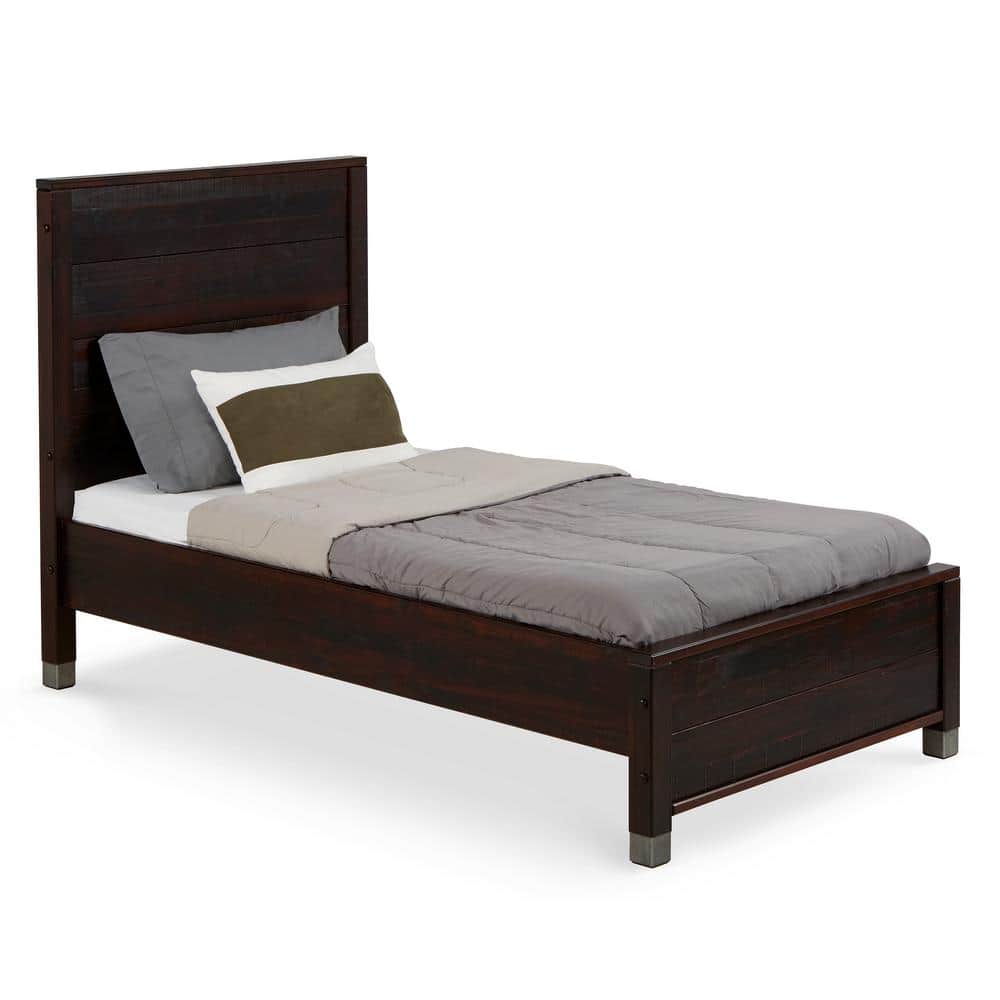 Baja Twin-Size Walnut Solid Pine Wood Platform Bed with Headboard