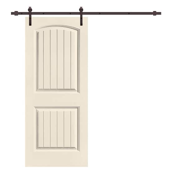 CALHOME Elegant 36 in. x 80 in. Beige Stained Composite MDF 2 Panel Camber Top Sliding Barn Door with Hardware Kit