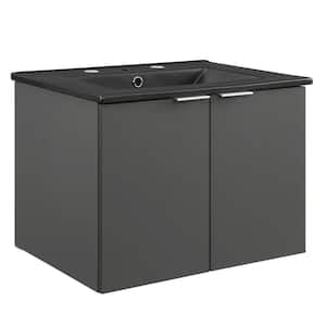 Maybelle 24 in. W x 18 in. D x 24 in. H Wall-Mount Bathroom Vanity in Gray with Black Ceramic Top