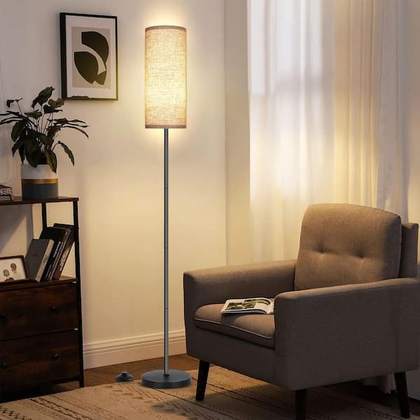 61.5 in. Black Minimalist Standard Floor Lamp, Modern Standing Lamps w/ Foot Switch, Beige Lampshade(Bulb Not Included)