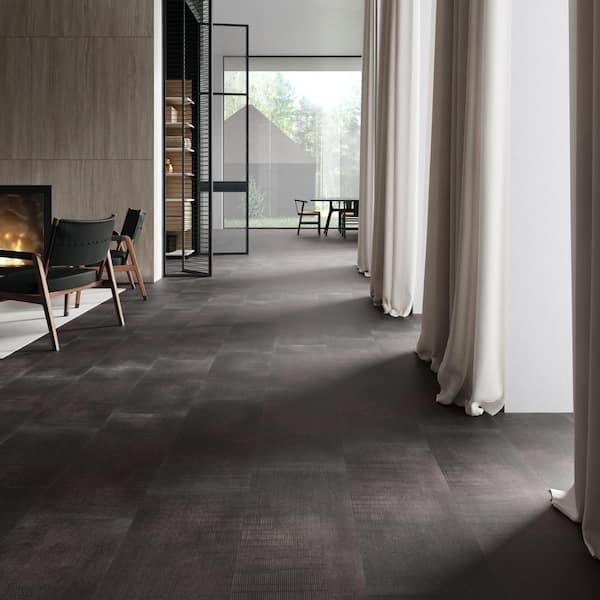 Lungo Charcoal 12 MIL x 12 in. W x 24 in. L Glue Down Fabric Look Waterproof Luxury Vinyl Flooring (40 sq. ft./Case)