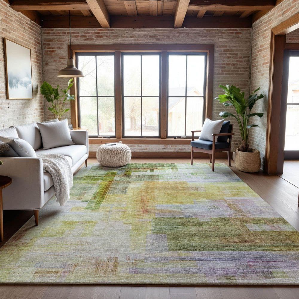Mayfield Premium Machine Washable Abstract AMF1067 Green 3 ft. x 5 ft. Area Rug price history on PriceWatchPro