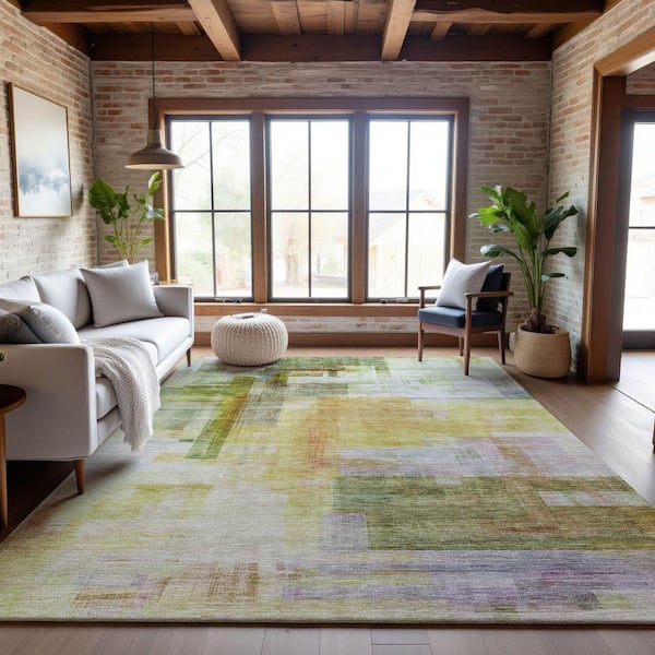 Mayfield Premium Machine Washable Abstract AMF1067 Green 5 ft. x 7 ft. 6 in. Area Rug