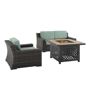 Beaufort 3-Piece Wicker Patio Fire Pit Seating Set with Mist Cushions