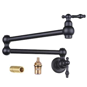 Wall Mounted Pot Filler with 2-Handles Double Joint Swing Arm in Matte Black