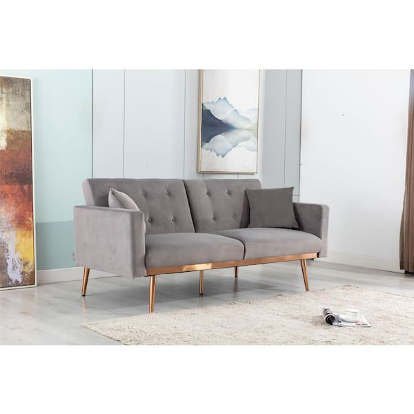 GODEER 64 in. Gray Velvet 2-Seat Loveseat with Rose Gold Metal Legs