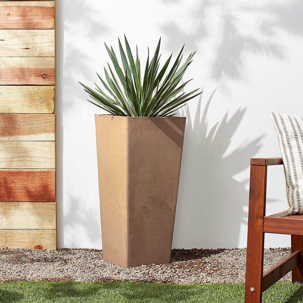 Tall Taupe Recycled Composite Square Planter, 28-inch