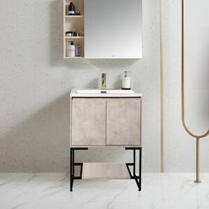 24 in. W x 19 in. D x 18 in. H Freestanding Bath Vanity in Cement Grey with White Glossy solid surface Top