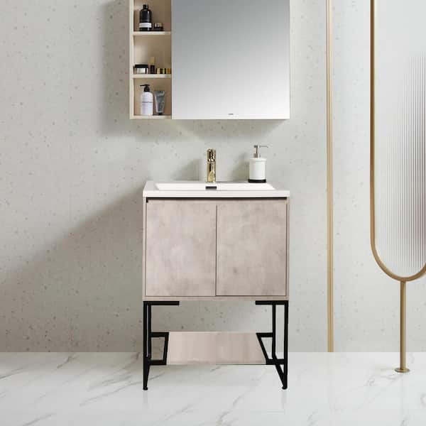 Satico 24 in. W x 19 in. D x 18 in. H Freestanding Bath Vanity in Cement Grey with White Glossy solid surface Top
